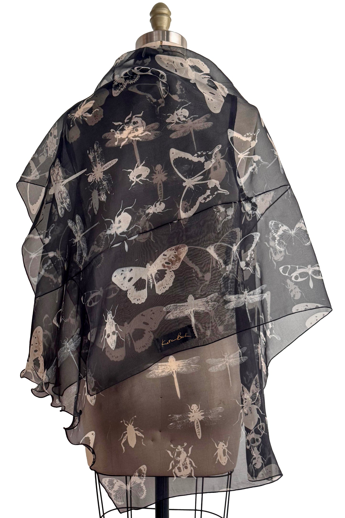 Asymmetrical Wrap Vest | Silk Organza | Bug Print | Black
