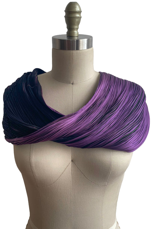 Shibori Pleated Silk Cowl - Purple & Black