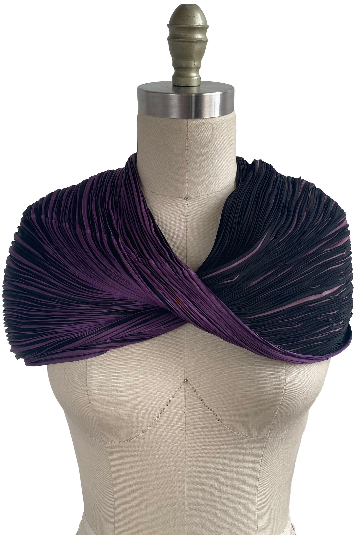 Shibori Pleated Silk Cowl - Purple & Black