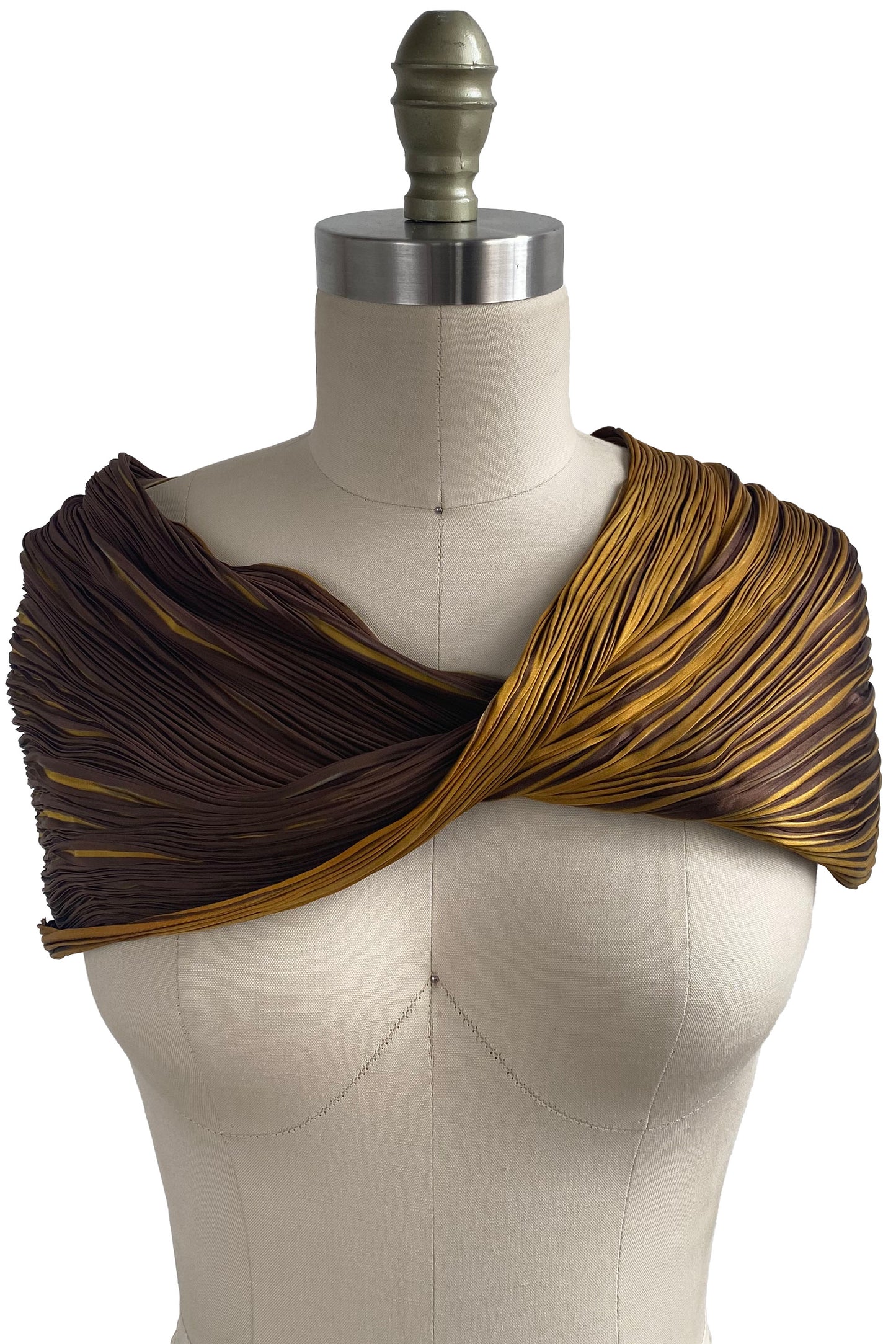 Shibori Pleated Silk Cowl - Gold & Brown