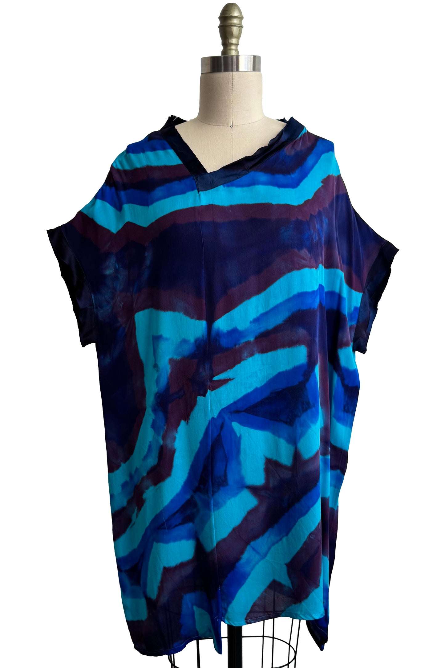 Petra Tunic | Silk Georgette | Itajime Dye | Blue, Black & Purple | Small