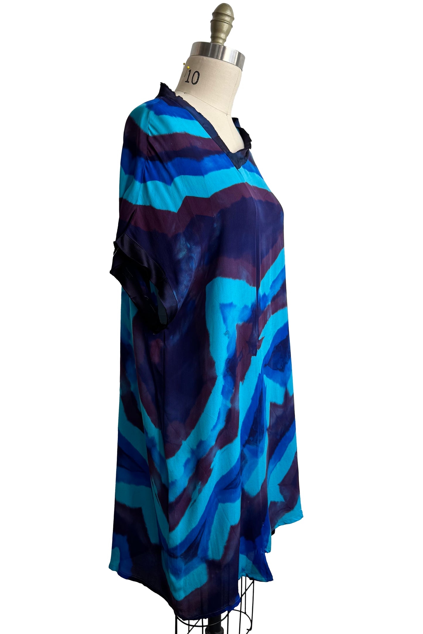 Petra Tunic | Silk Georgette | Itajime Dye | Blue, Black & Purple | Small