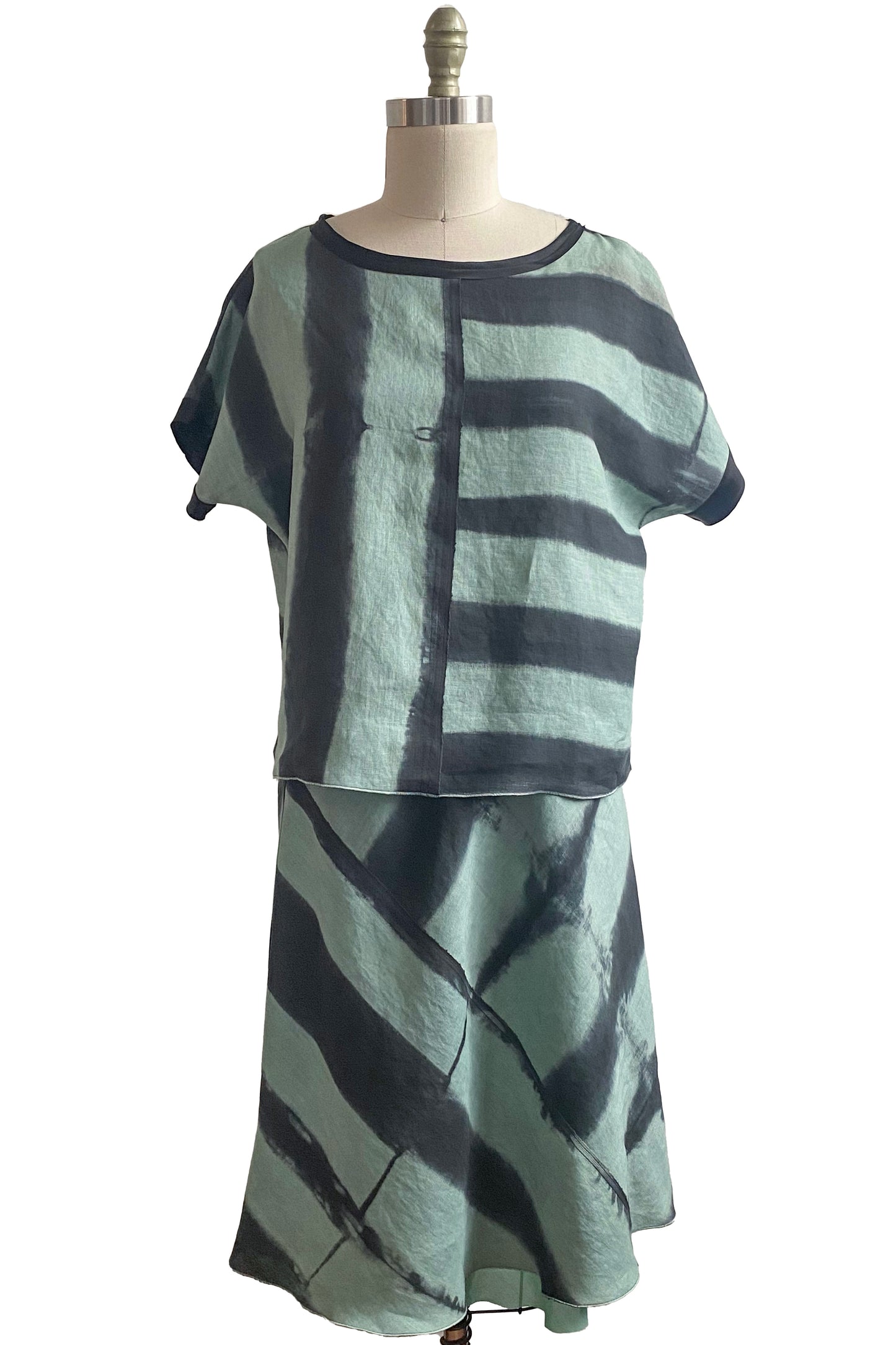 Toulouse Skirt | Itajime Dye | Sage & Charcoal | Medium