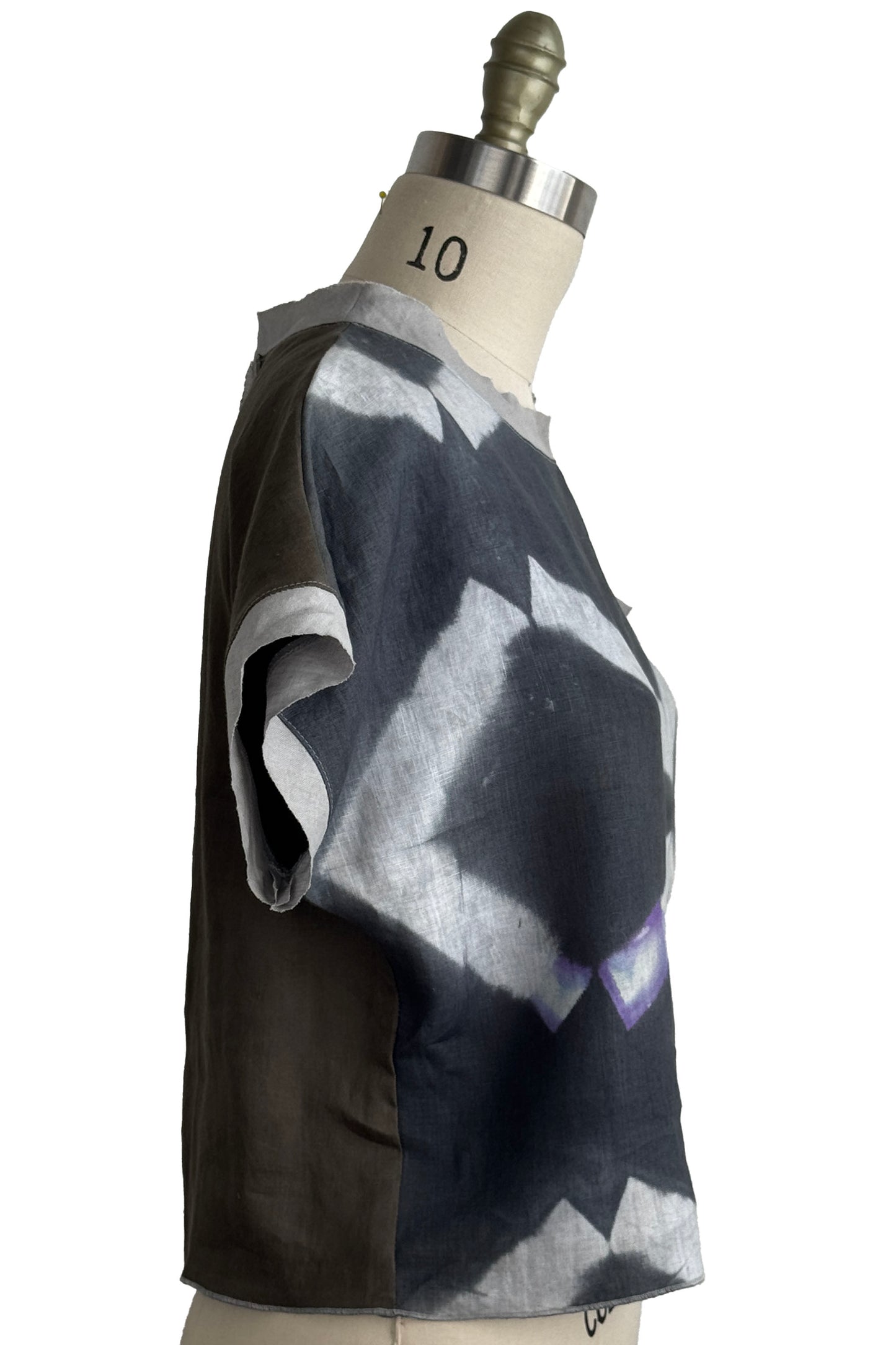 Jen Top | Linen | Itajime Dye | Sticks | Grey & White | Small
