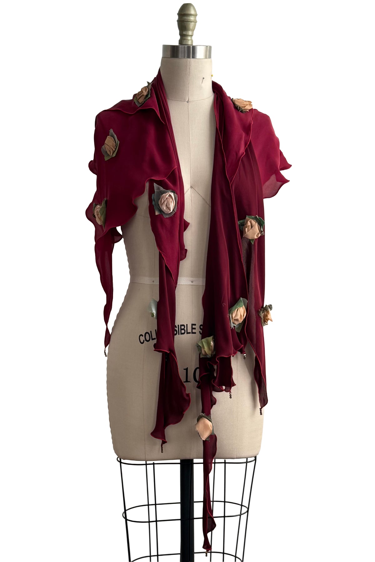 Flower Krazy Scarf | Silk Georgette | Burgundy & Blush Peach