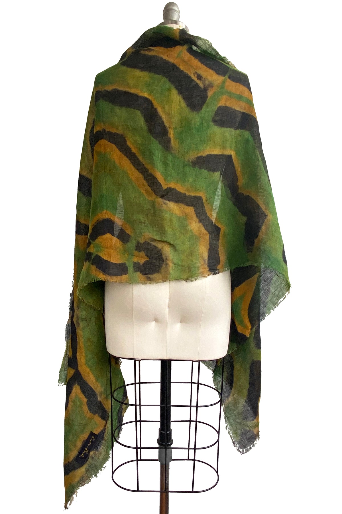Shawl | Open Weave Linen | Itajime Dye | Yellow, Green, & Black