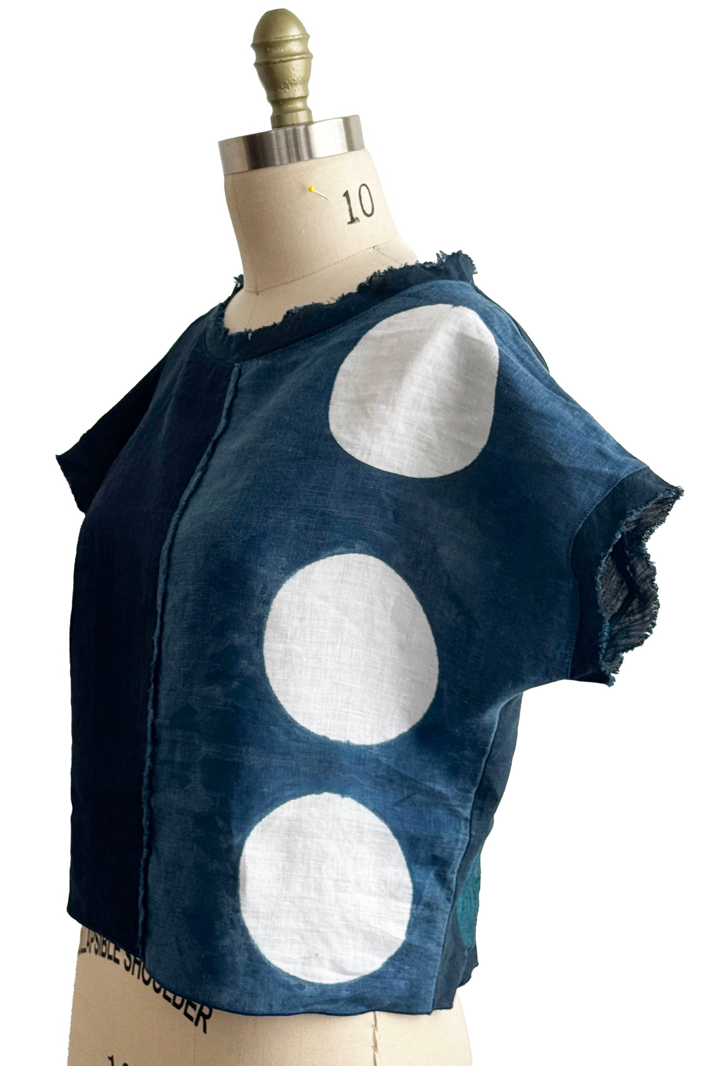 Jen Top | Linen | Itajime Dye | Cirlces | Indigo & White | Small (2)