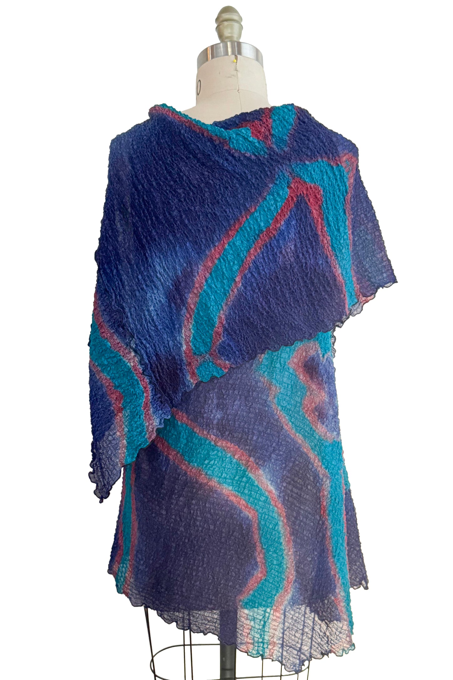 Asymmetrical Wrap Vest | Bubble Silk | Itajime Dye | Navy, Turquoise & Red