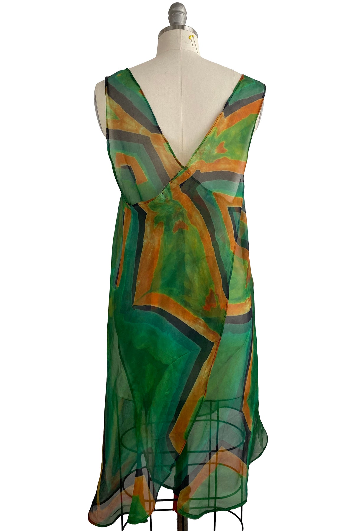 Apron Dress | Silk Organza | Shibori Dye - Green, Orange & Black