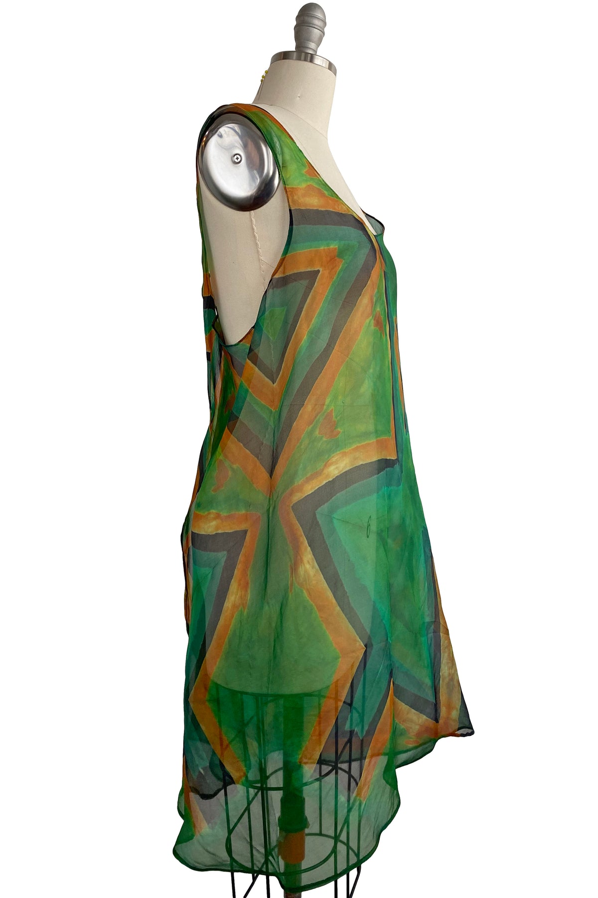 Apron Dress | Silk Organza | Shibori Dye - Green, Orange & Black