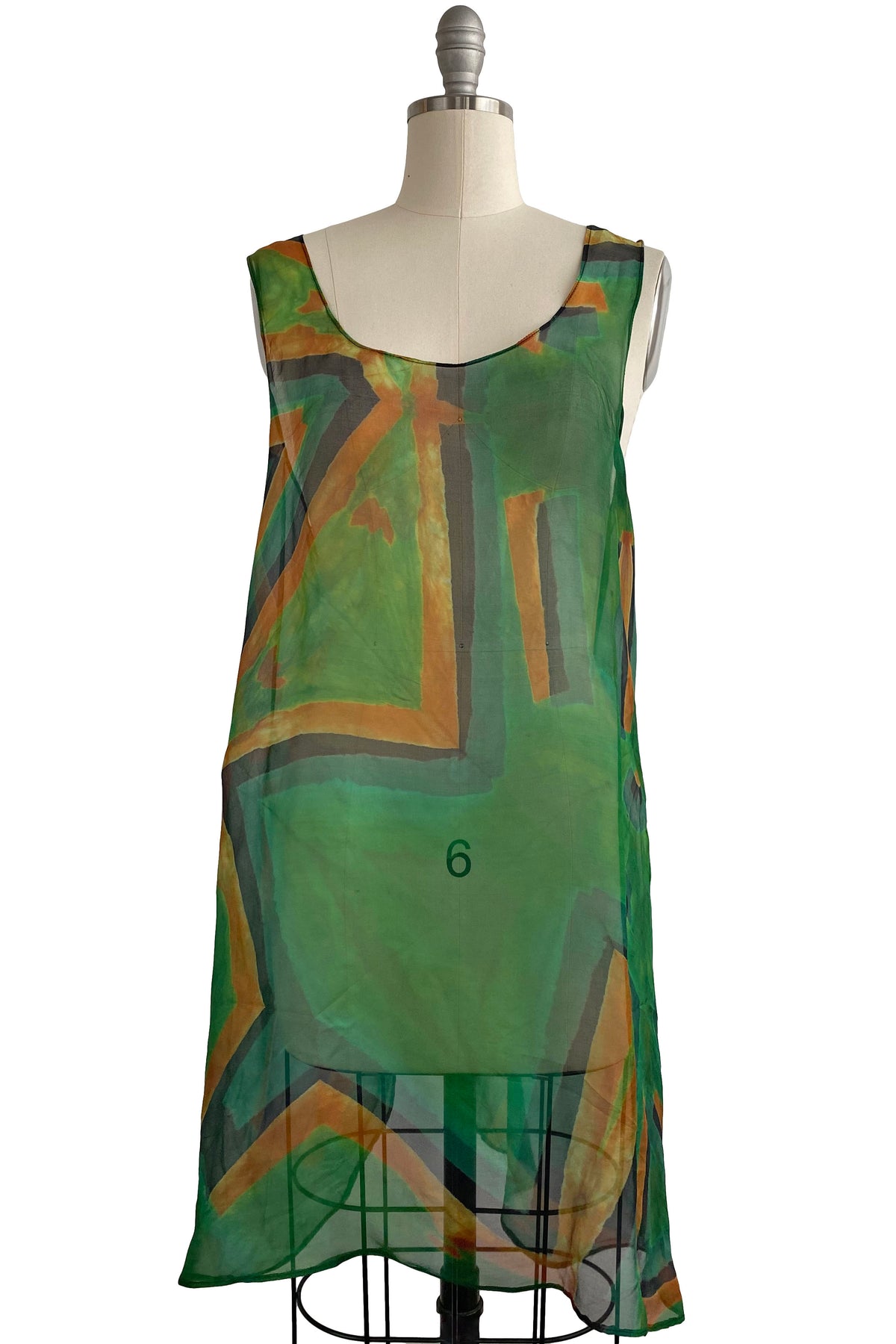 Apron Dress | Silk Organza | Shibori Dye - Green, Orange & Black