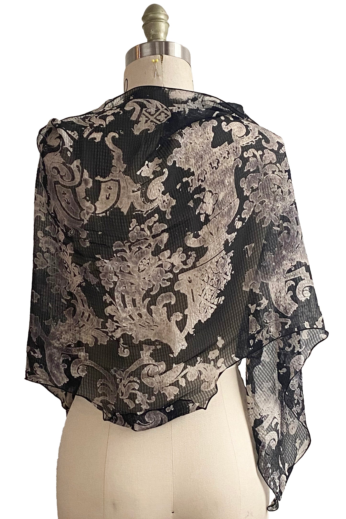 Shawl | Seersucker Silk | Wallpaper Print | Black & Natural