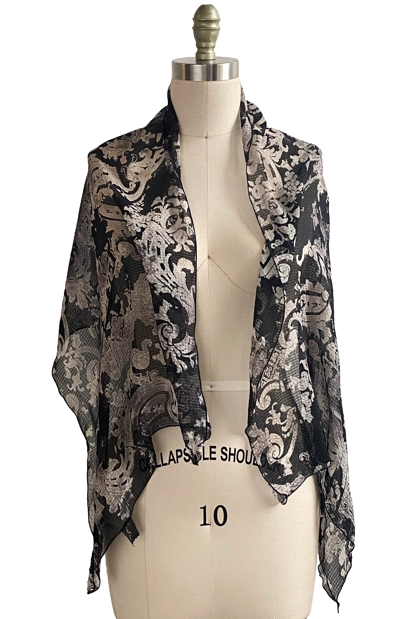 Shawl | Seersucker Silk | Wallpaper Print | Black & Natural