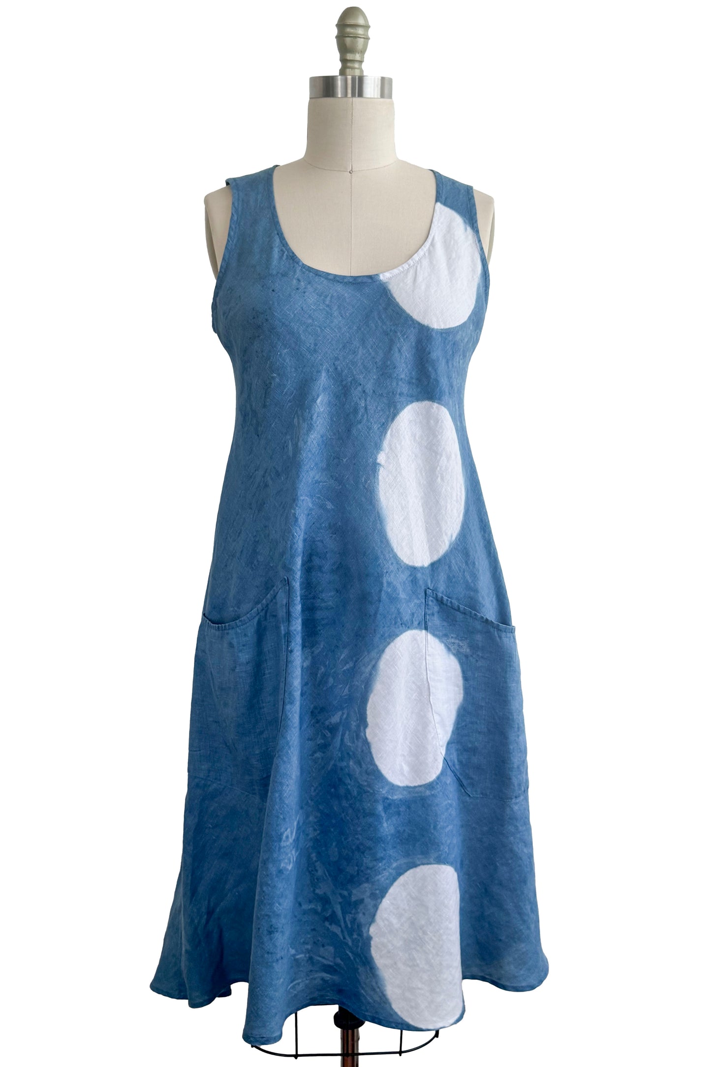 Emilia Dress | Linen | Itajimie Dye | Circles | Indigo & White | Small