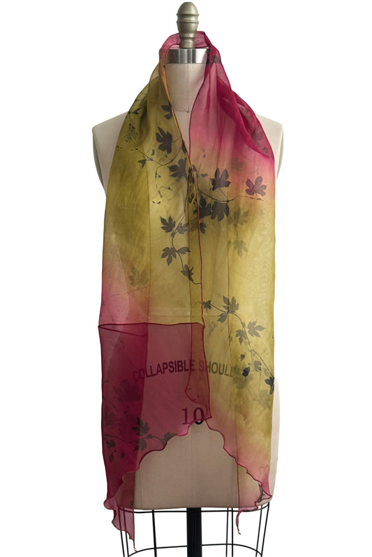 Scarf | Silk Organza | Hops Vine Print | Yellow & Red