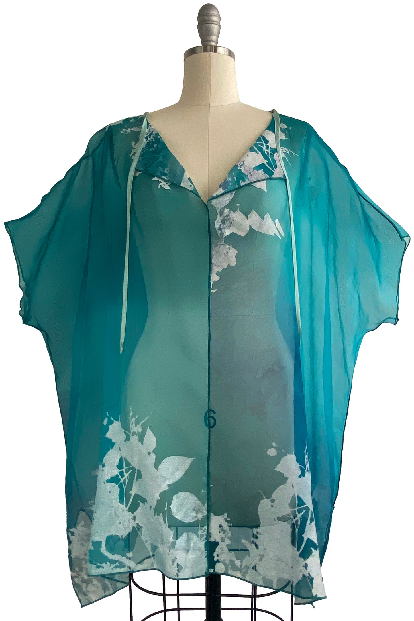 Jo Top | Silk Organza | Bramble Print | Turquoise & White