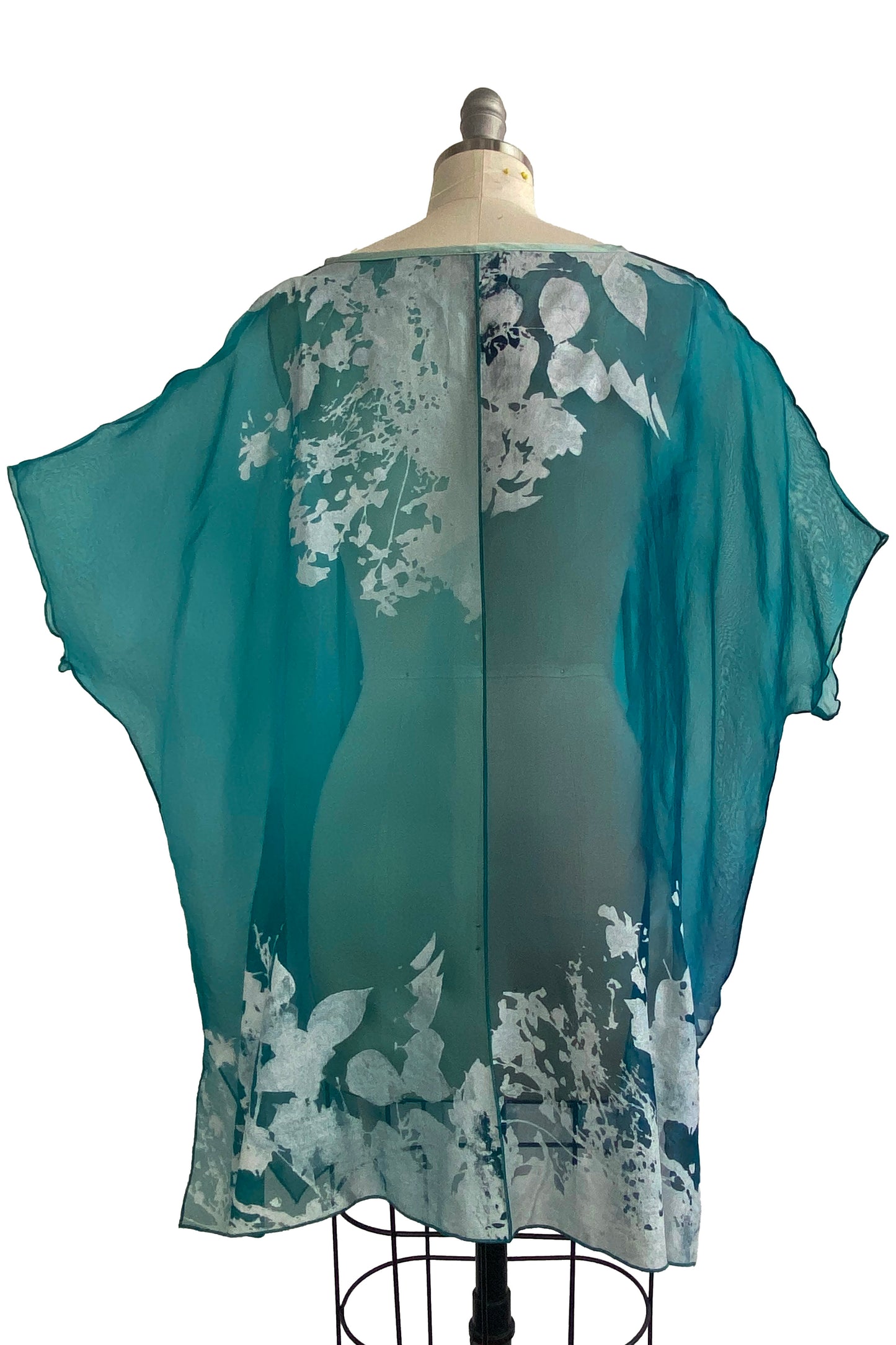 Jo Top | Silk Organza | Bramble Print | Turquoise & White