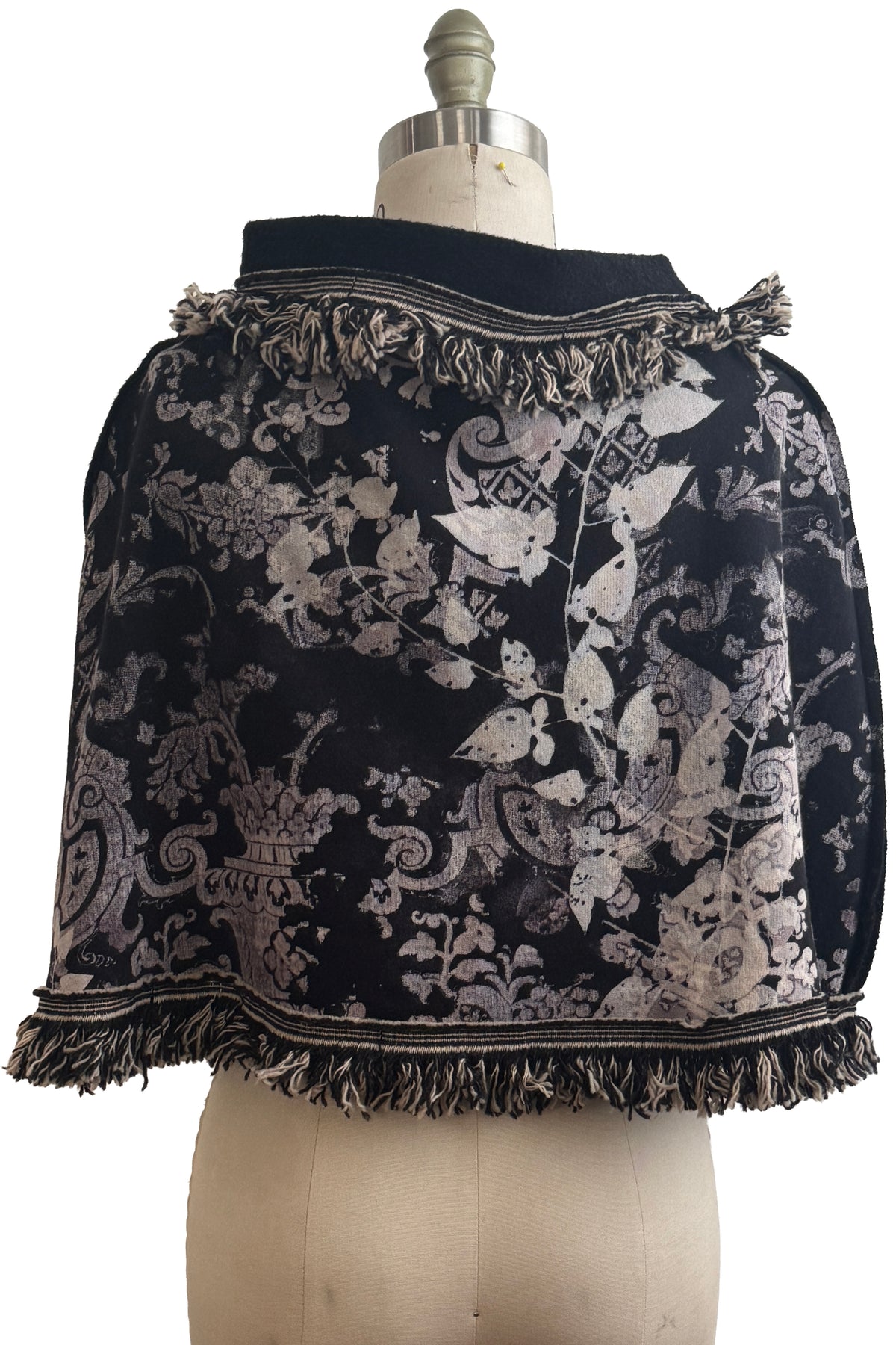KB Studio Fringe Shrug | Organic Cotton French Terry | Wallpaper Print | Black & Natural