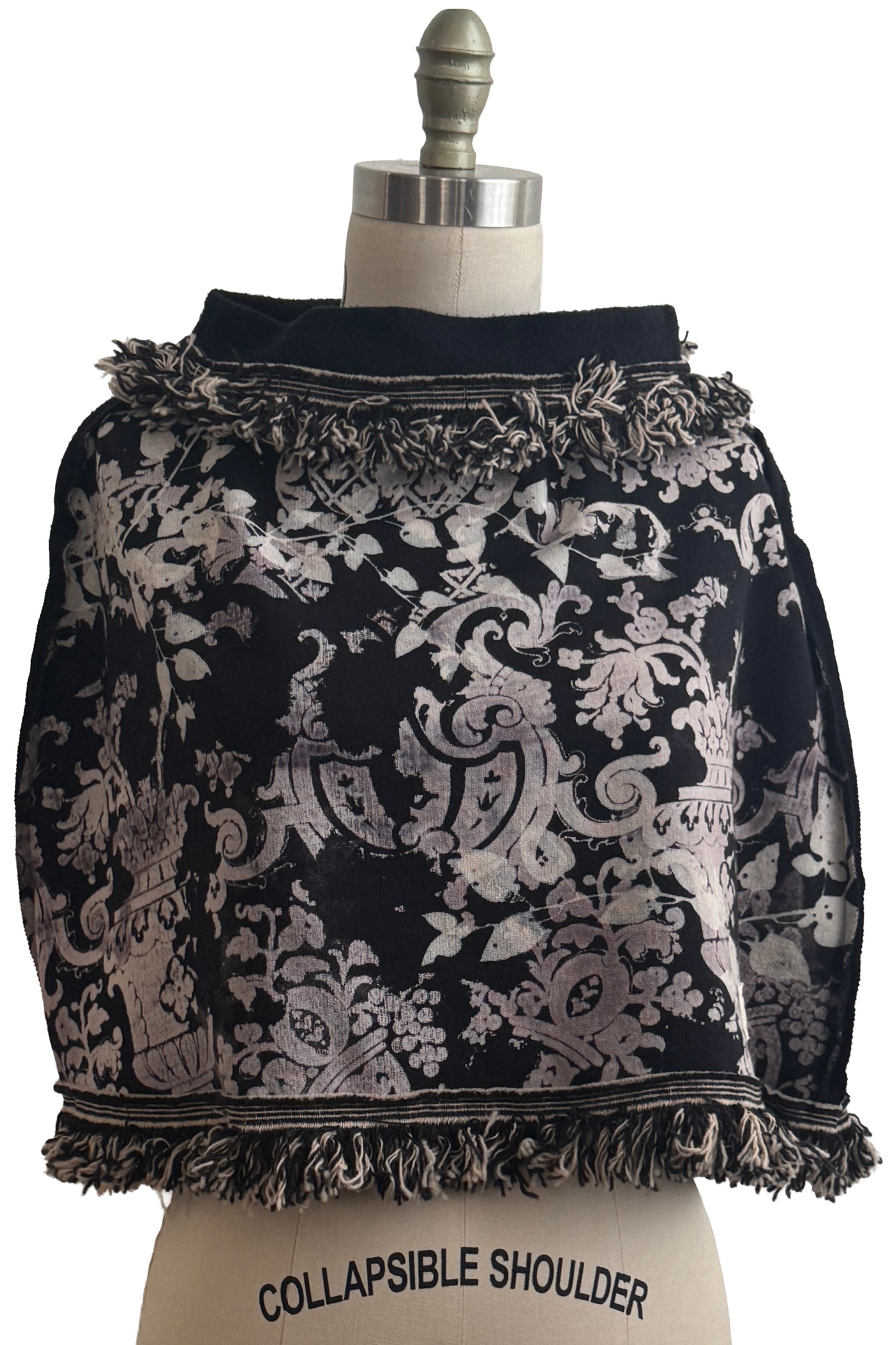 KB Studio Fringe Shrug | Organic Cotton French Terry | Wallpaper Print | Black & Natural