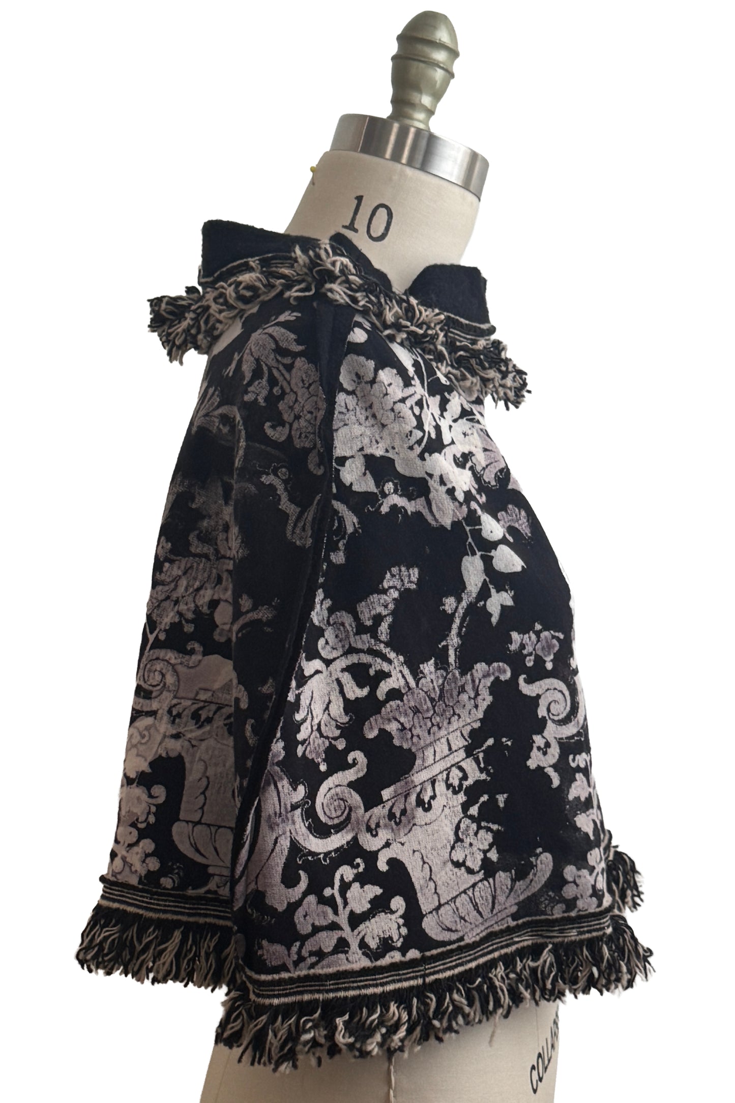 KB Studio Fringe Shrug | Organic Cotton French Terry | Wallpaper Print | Black & Natural