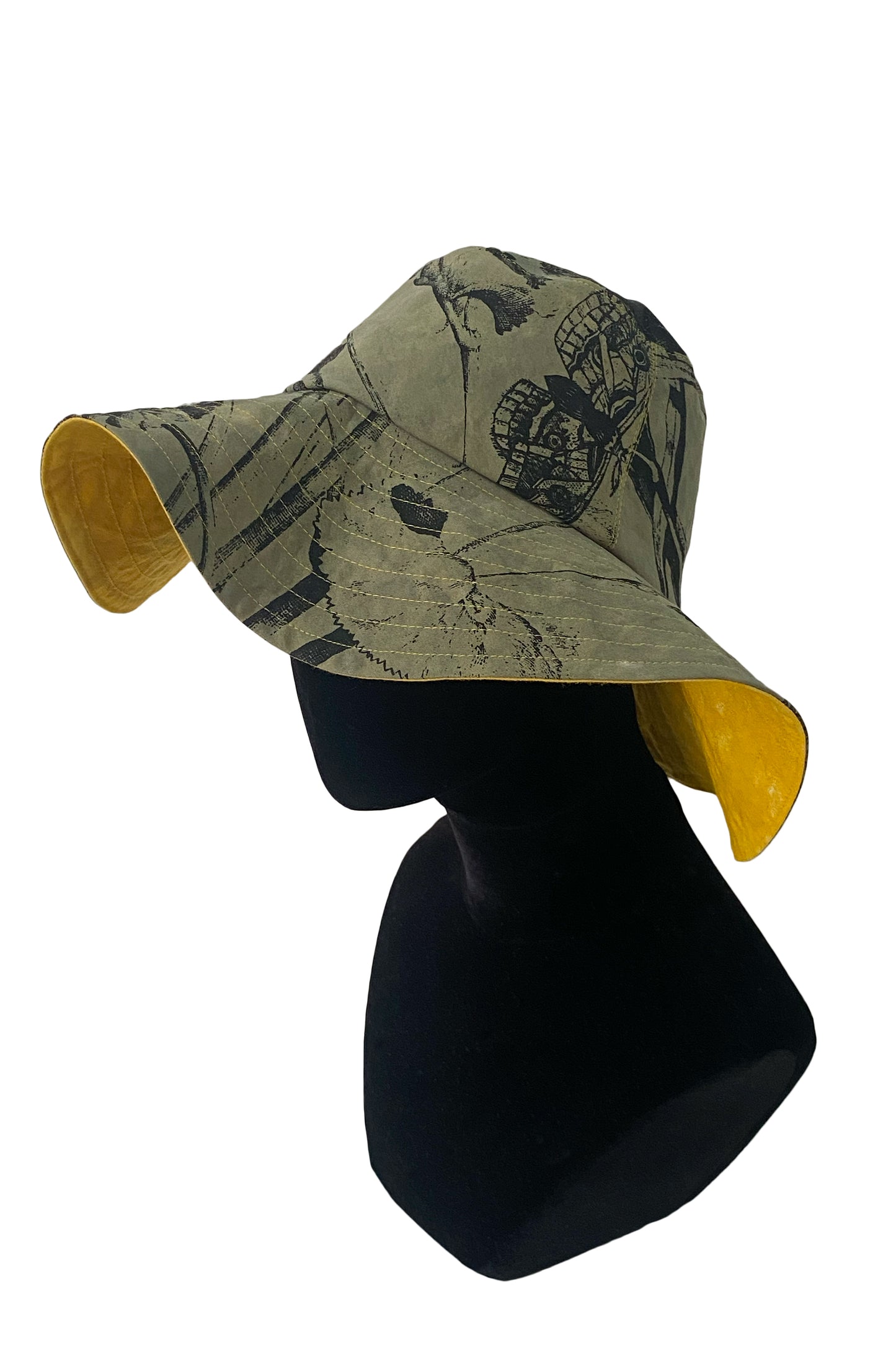 Amalfi Wide Brim Hat | Marsh Garden Print | Olive & Yellow