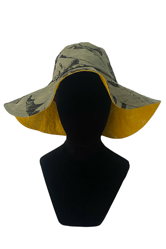 Amalfi Wide Brim Hat | Marsh Garden Print | Olive & Yellow