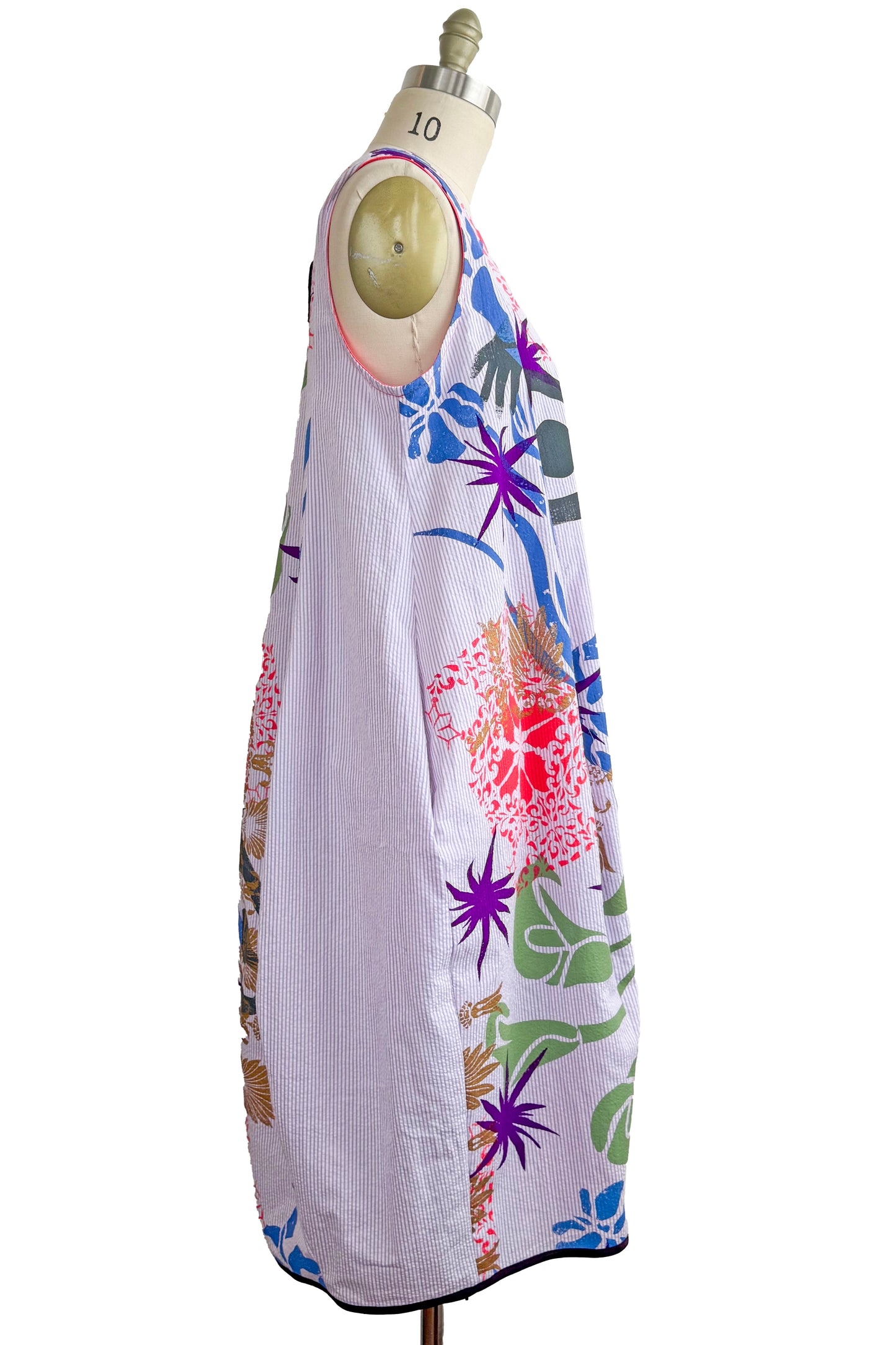 Plum Dress | Seerucker Cotton | Chaos Print | Purple, Coral, Green, Blue & Gold | Medium