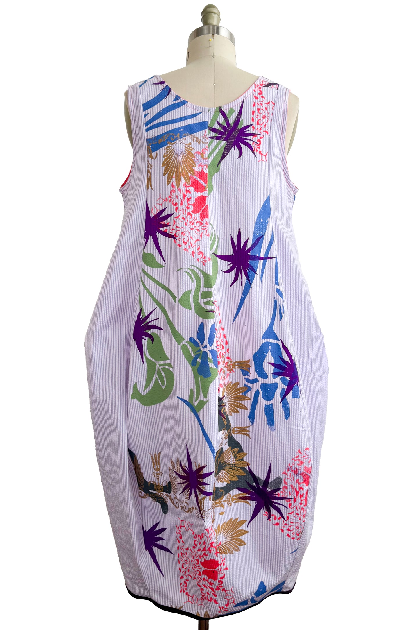 Plum Dress | Seerucker Cotton | Chaos Print | Purple, Coral, Green, Blue & Gold | Medium