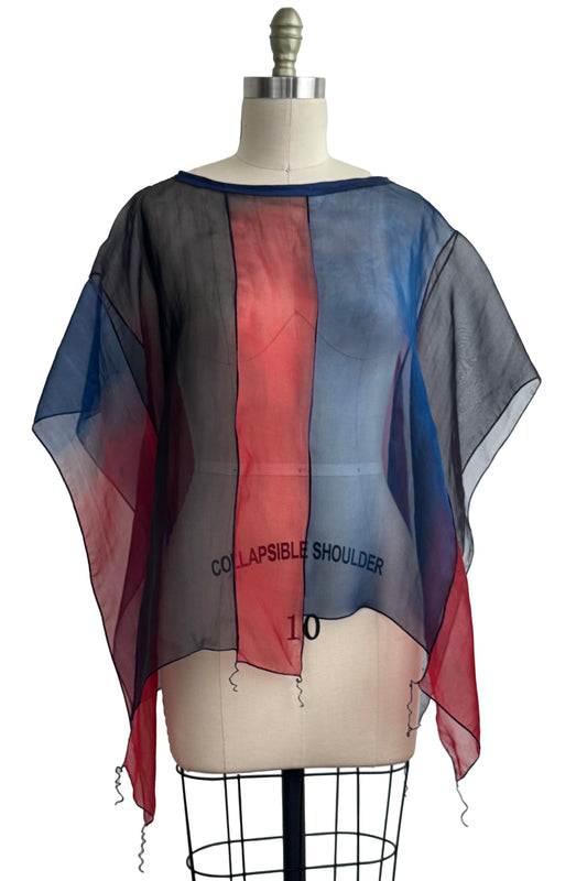 Strip Top | Silk Organza | Red, Black & Blue