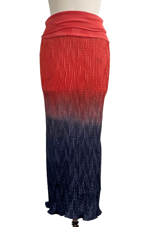 Starboard Skirt | Stretch Silk & Organic Cotton Jersey | Ombre Dye | Coral & Midnight Blue | Small