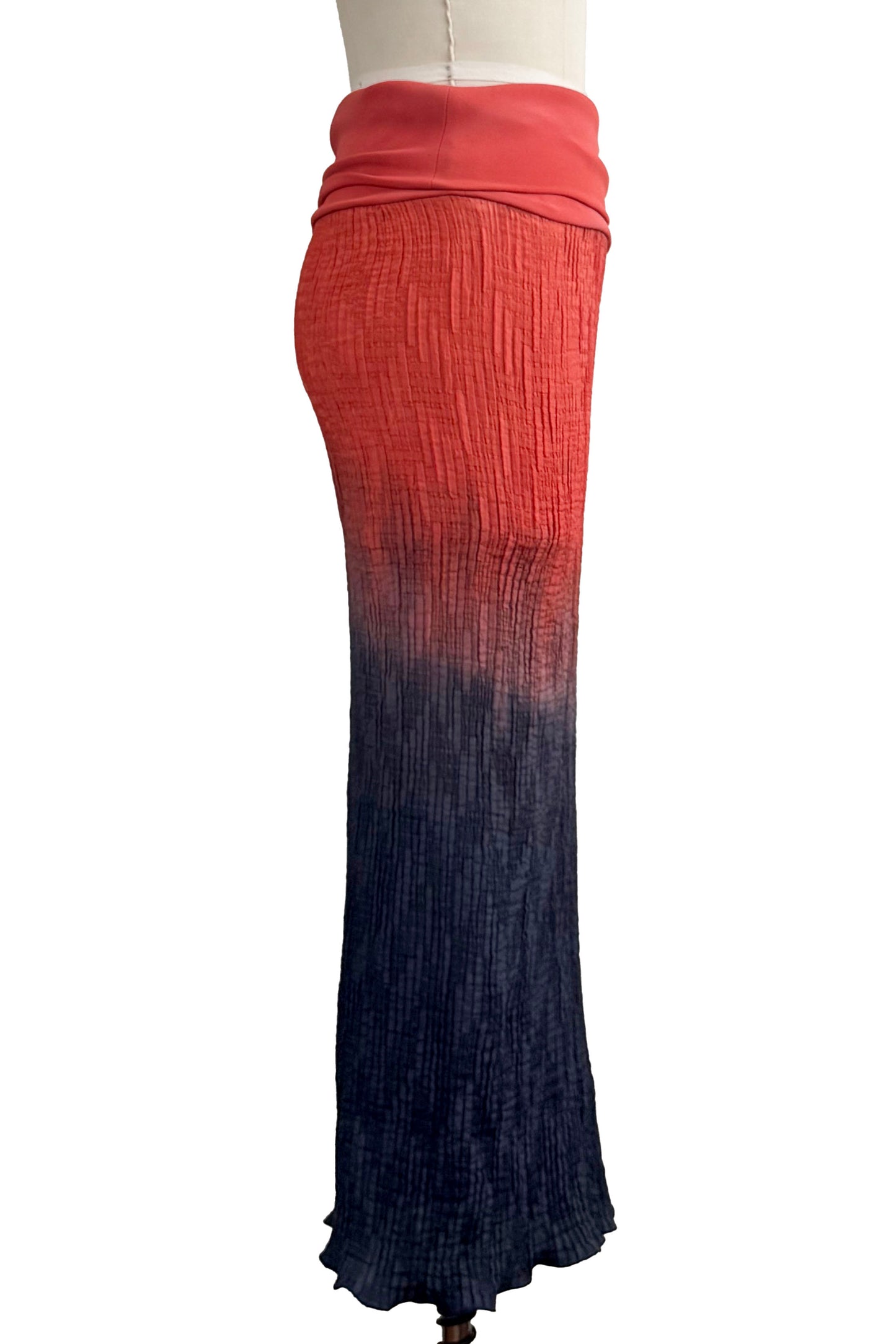 Starboard Skirt | Stretch Silk & Organic Cotton Jersey | Ombre Dye | Coral & Midnight Blue | Small