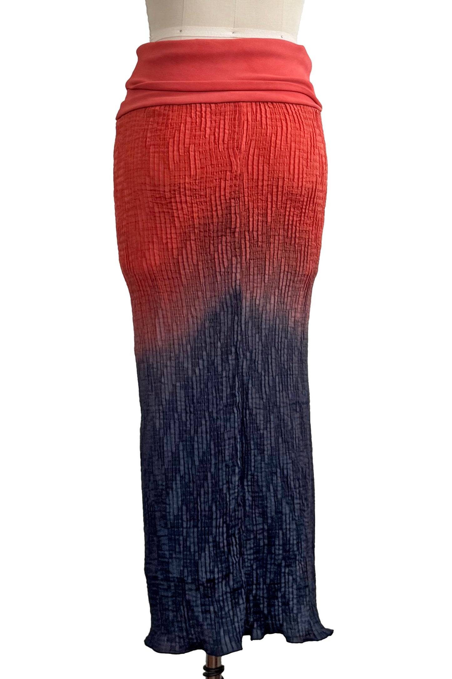 Starboard Skirt | Stretch Silk & Organic Cotton Jersey | Ombre Dye | Coral & Midnight Blue | Small