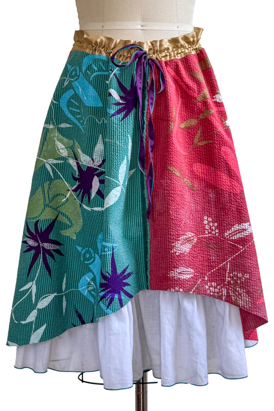 Cannes Skirt | Seersucker Cotton | Botanical Print | Turquoise & Red