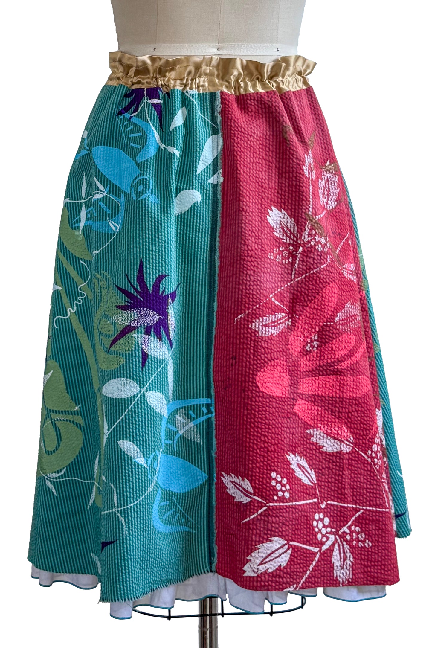 Cannes Skirt | Seersucker Cotton | Botanical Print | Turquoise & Red