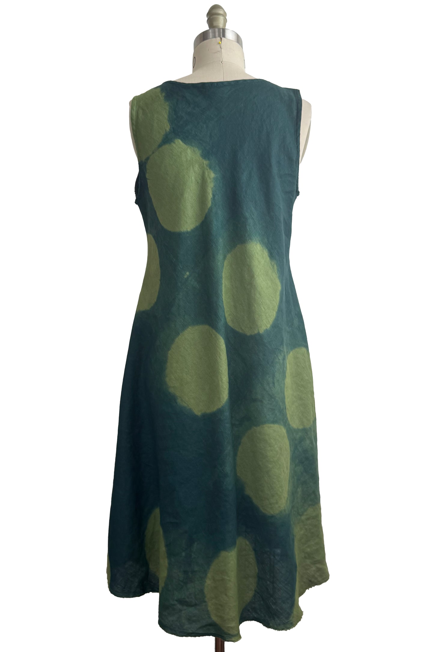Emilia Dress | Linen | Itajimie Dye | Circles | Lime Green & Teal | Large