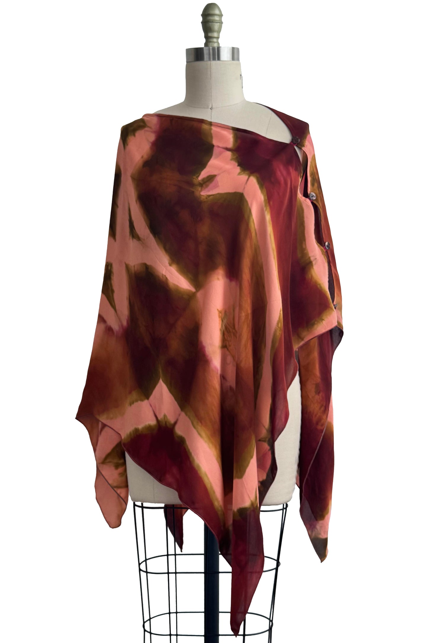 Button Drape | Silk Georgette | Itajime Dyed | Peach & Brick