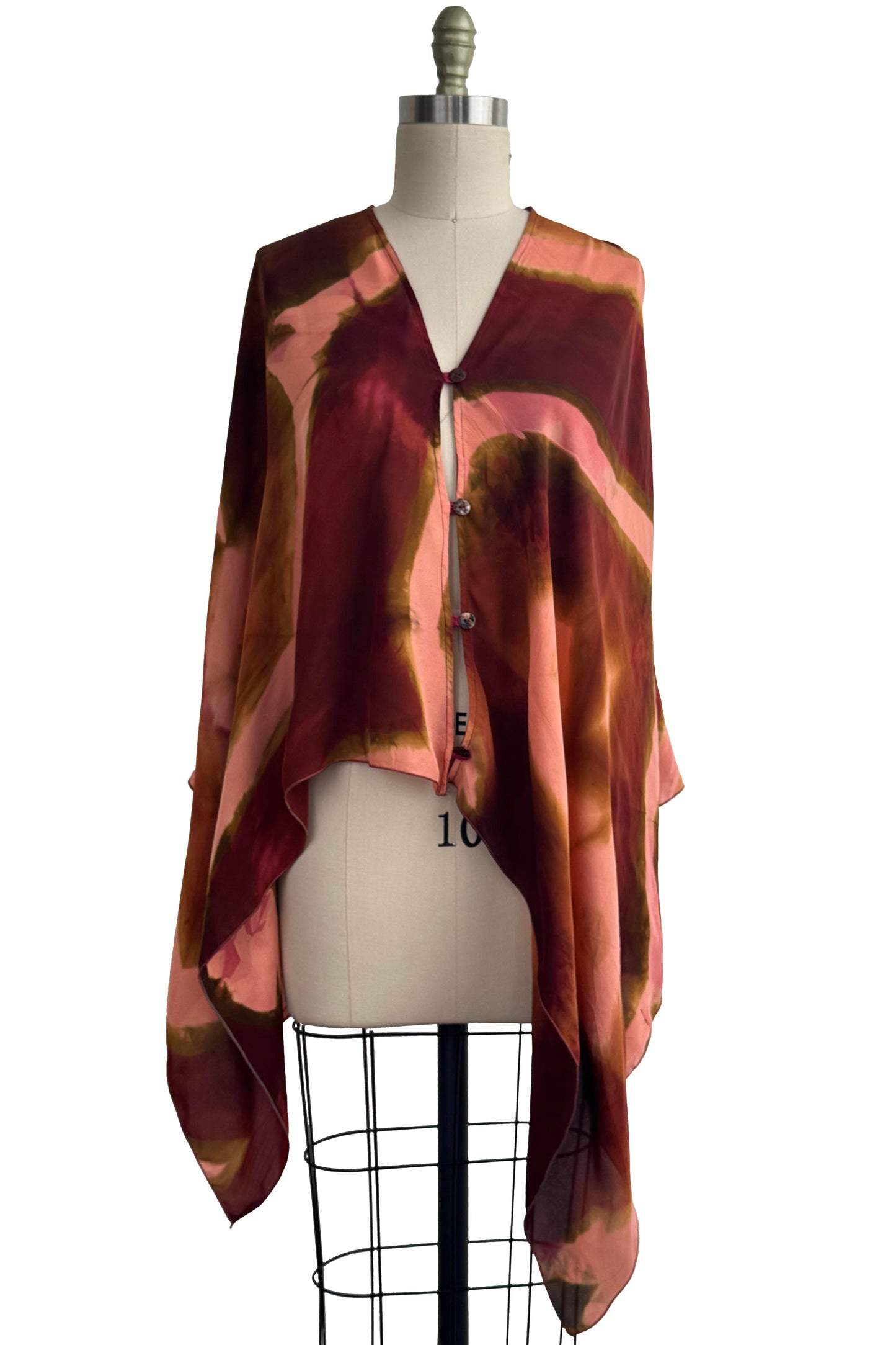 Button Drape | Silk Georgette | Itajime Dyed | Peach & Brick