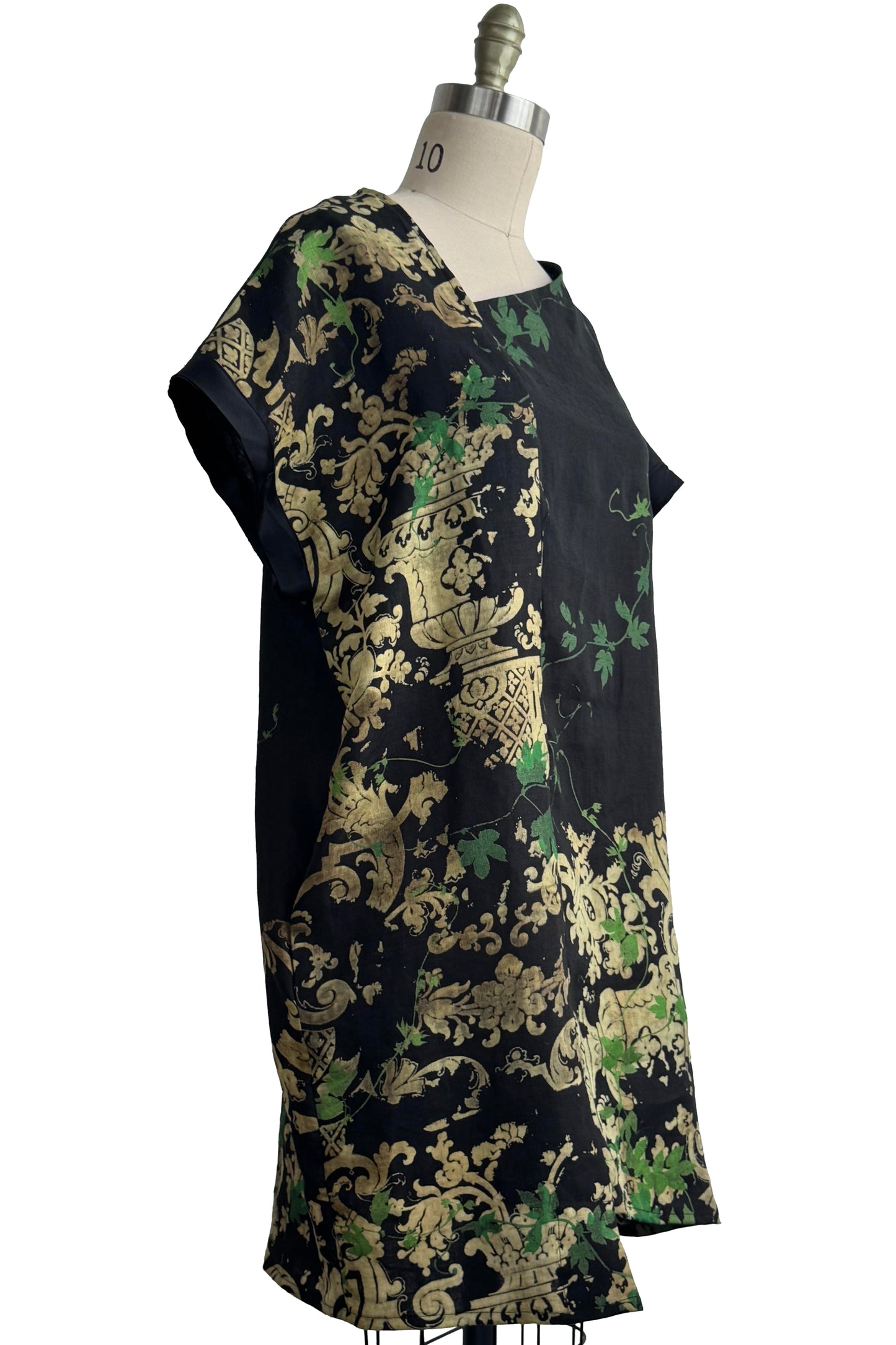 Petra Tunic | Linen | Vine & Wallpaper Print | Black, Natural & Green | Medium