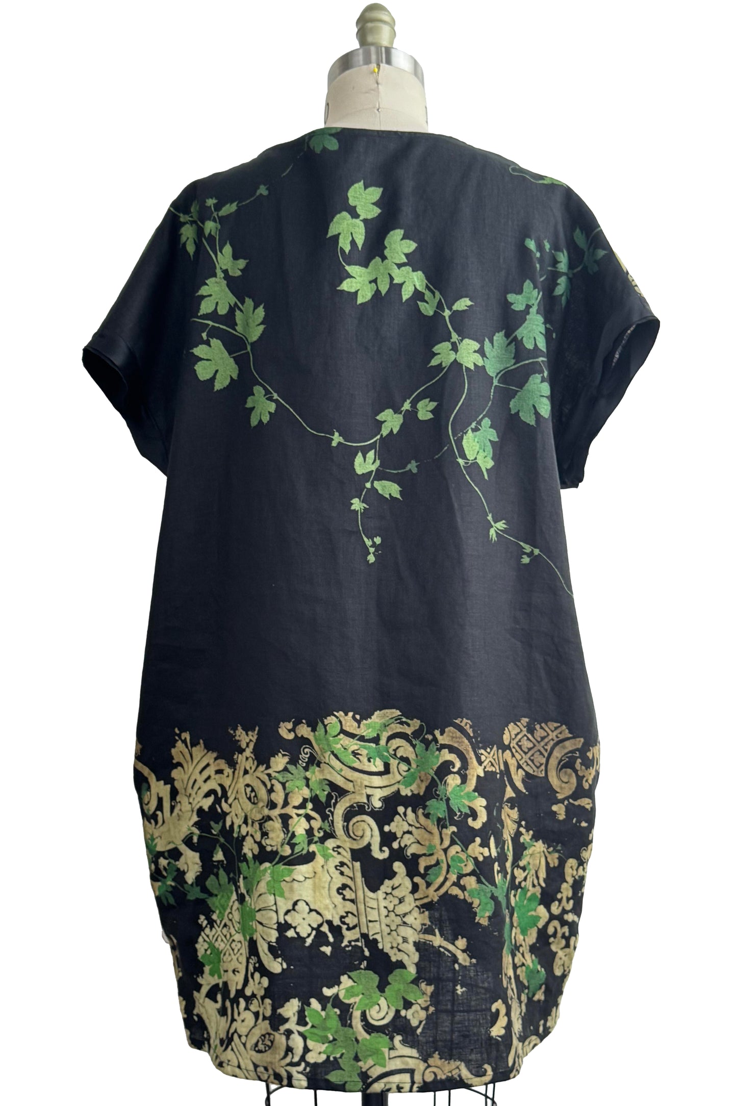 Petra Tunic | Linen | Vine & Wallpaper Print | Black, Natural & Green | Medium