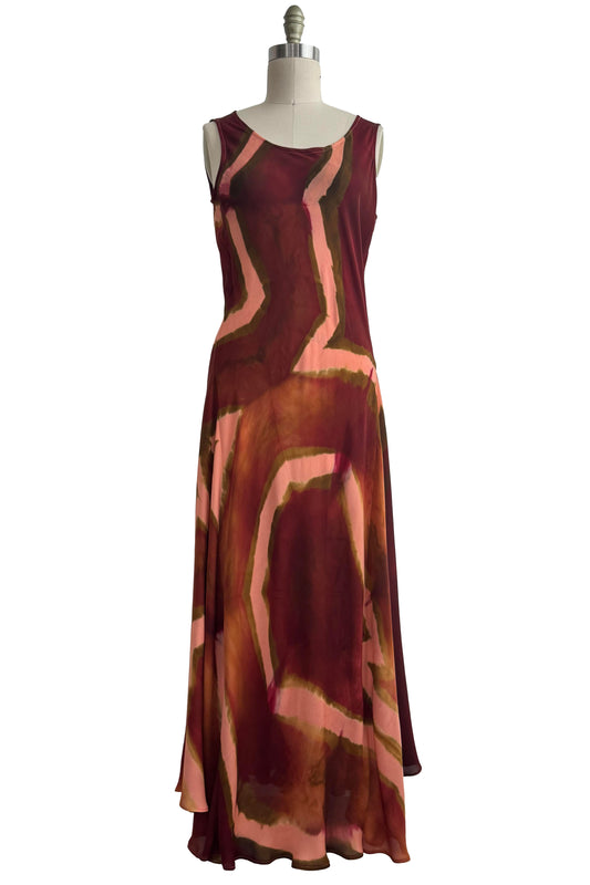 Fan Dress | Silk Georgette | Itajime Dyed | Peach & Brick Red | Small