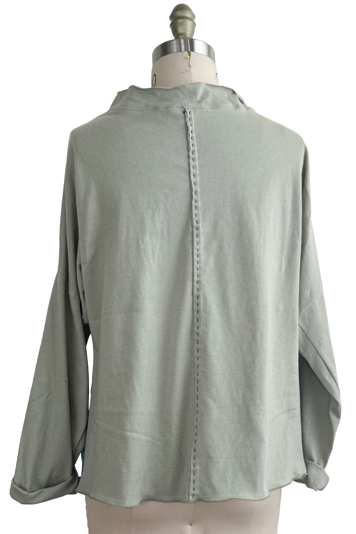 Portia Top | Silk Charmeuse & Organic Cotton Jersey | Painted Dye | Sage & Blue