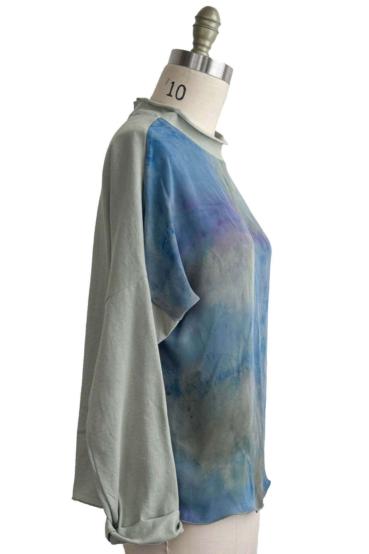 Portia Top | Silk Charmeuse & Organic Cotton Jersey | Painted Dye | Sage & Blue
