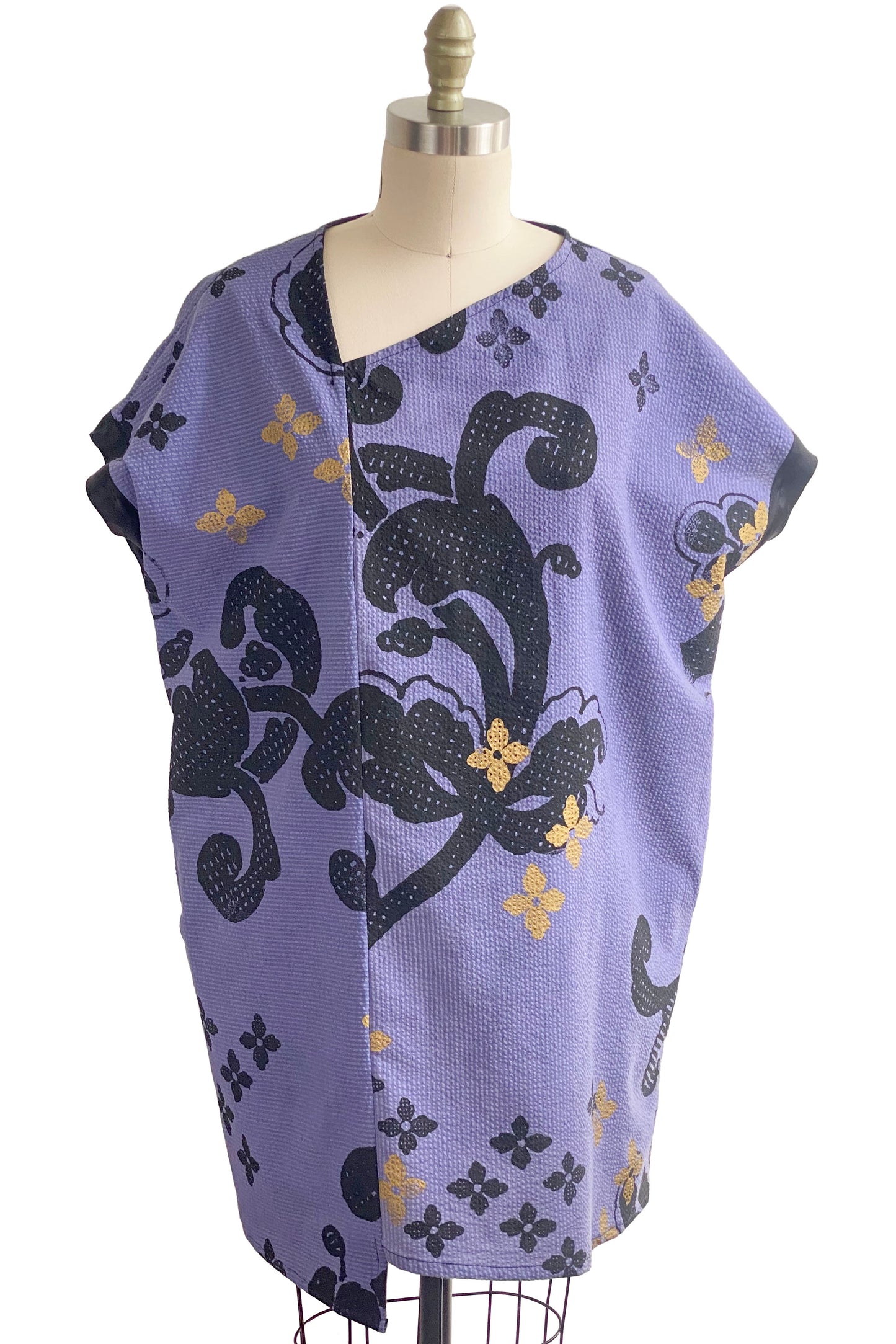 Petra Tunic | Seersucker Cotton | Wallpaper Print | Purple, Black & Gold | Medium
