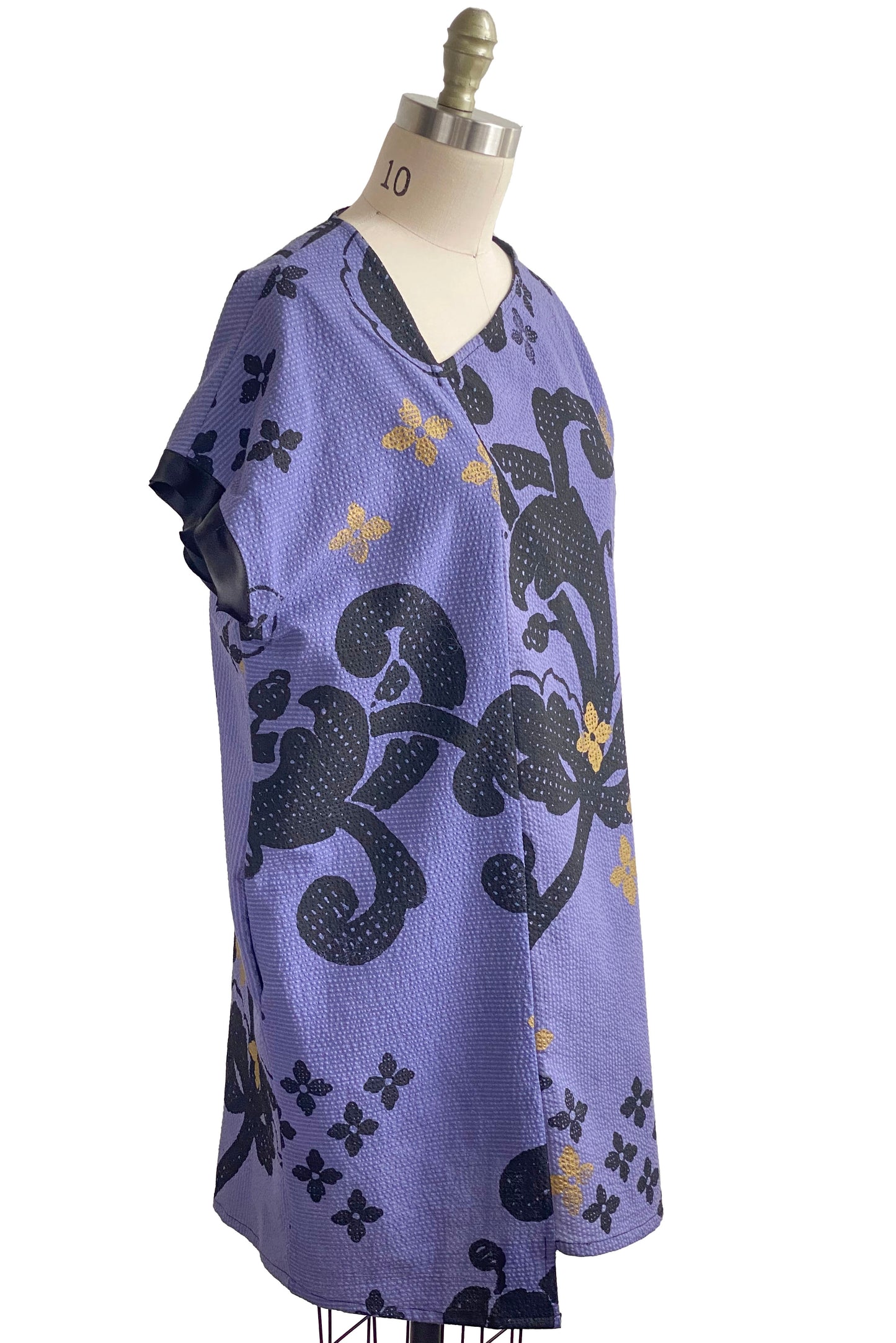 Petra Tunic | Seersucker Cotton | Wallpaper Print | Purple, Black & Gold | Medium
