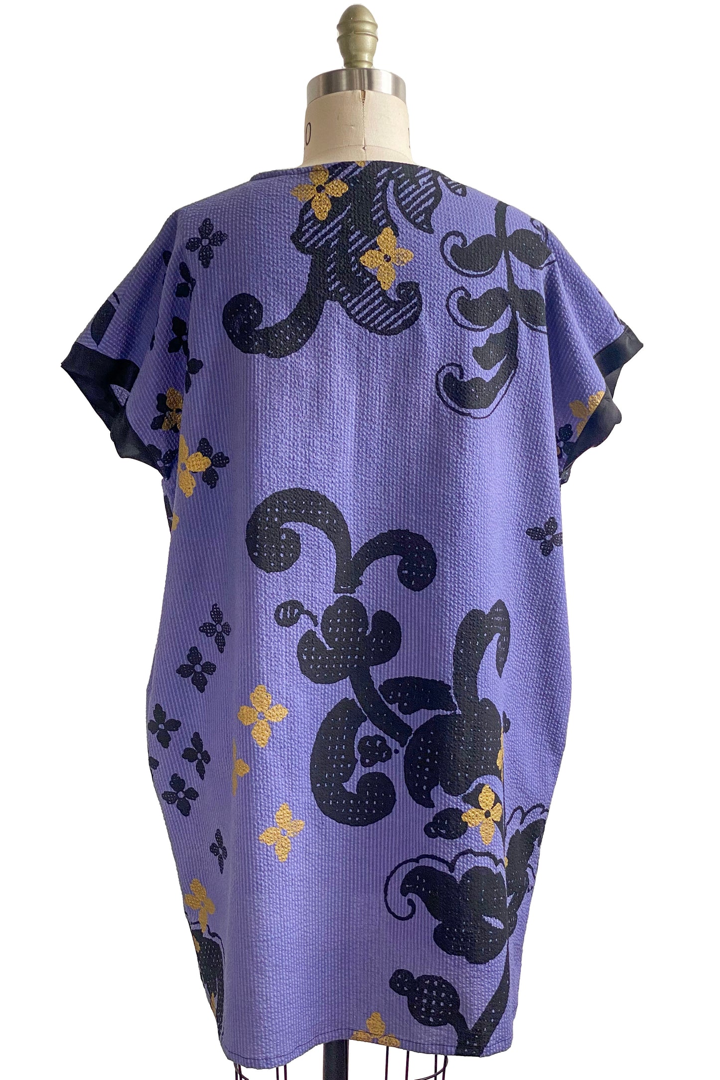 Petra Tunic | Seersucker Cotton | Wallpaper Print | Purple, Black & Gold | Medium