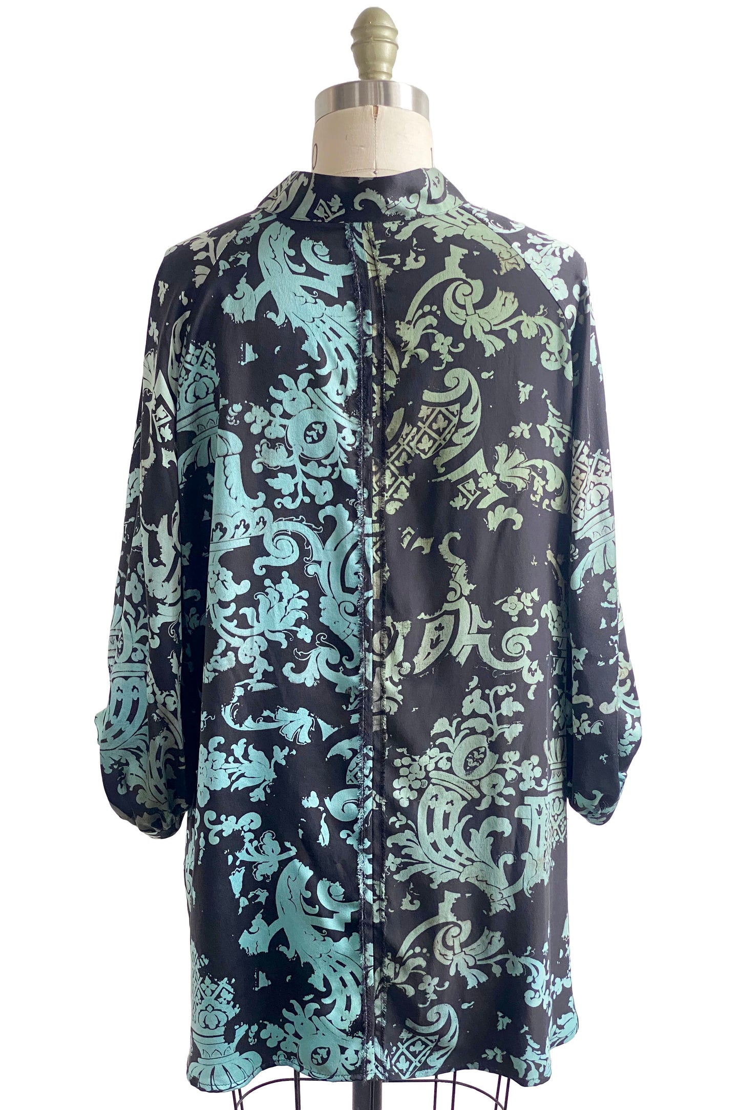 Poet Top | Silk Charmeuse | Wallpaper Print | Black & Turquoise | Medium