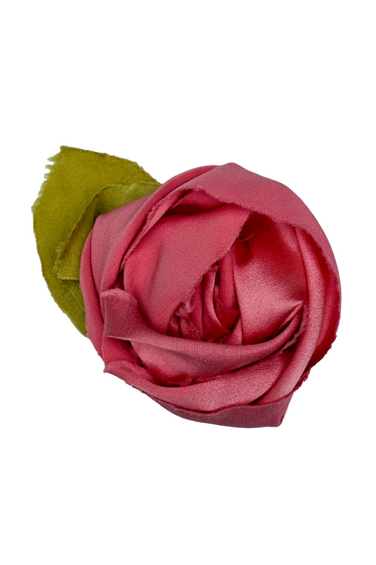 Magnetic Floral Brooch | Rosette | Silk Charmeuse | Coral