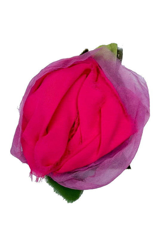 Magnetic Floral Brooch | Rosette | Silk Crepe De Chine | Hot Pink