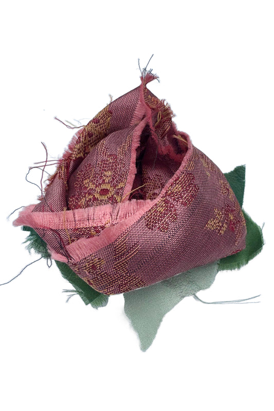 Magnetic Floral Brooch | Rosette | Silk Jacquard | Pink
