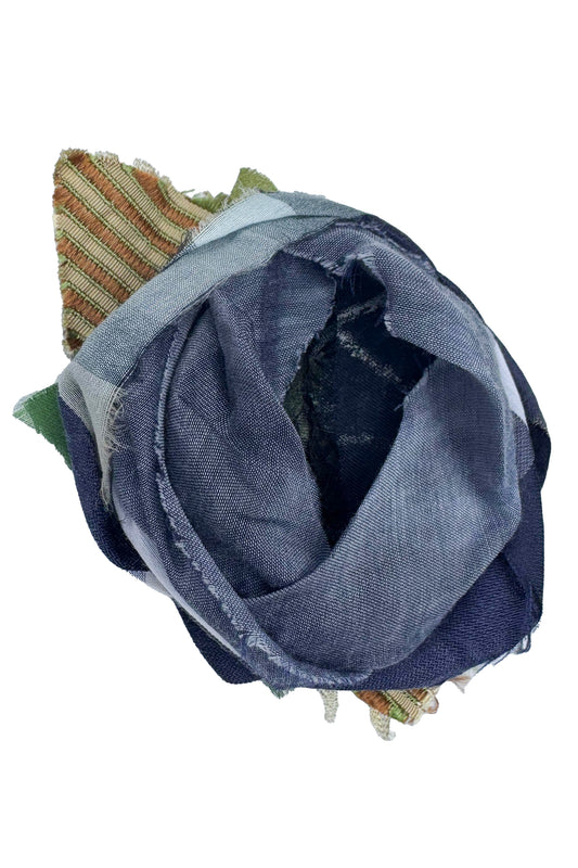 Silk Magnetic Floral Brooch - Blue Stripe